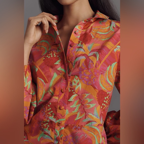 NWT Farm Rio x Anthropologie XXS Long-Sleeve Printed Collared Romper - Picture 8 of 12